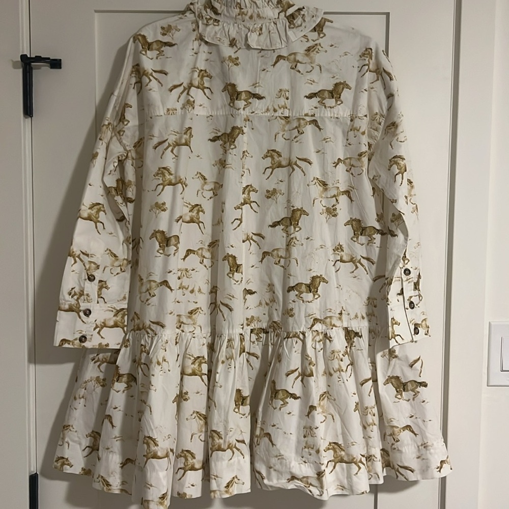 New with Tags GANNI White Horse Print Cotton Mini Dress - Picture 15 of 16